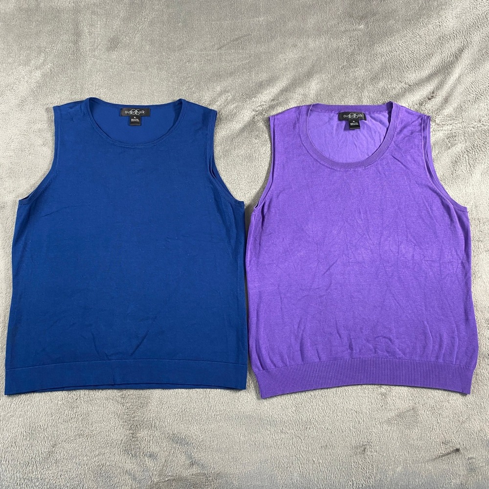 August Silk Sleeveless Top Knit Shell Womens XL Blue Purple 2 Pack Silk Blend